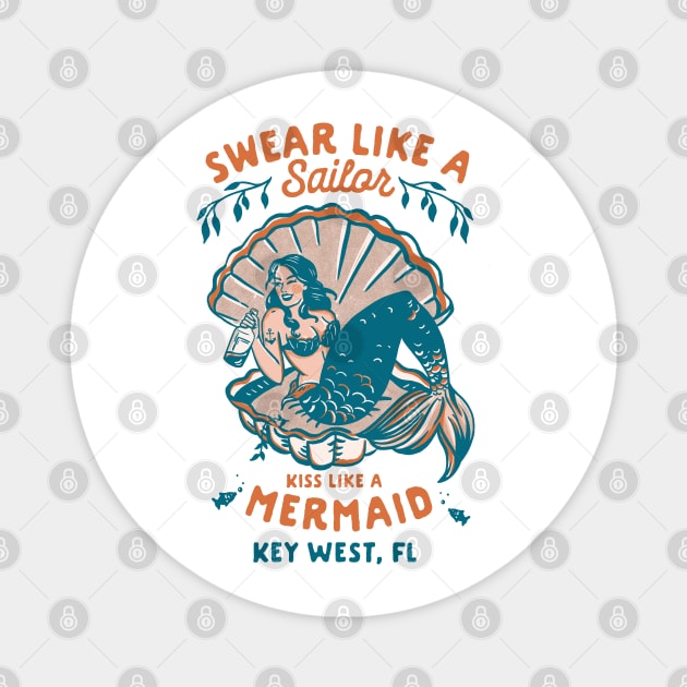 Key West, Florida Funny Sailor Mermaid Tattoo Art Magnet by The Whiskey Ginger